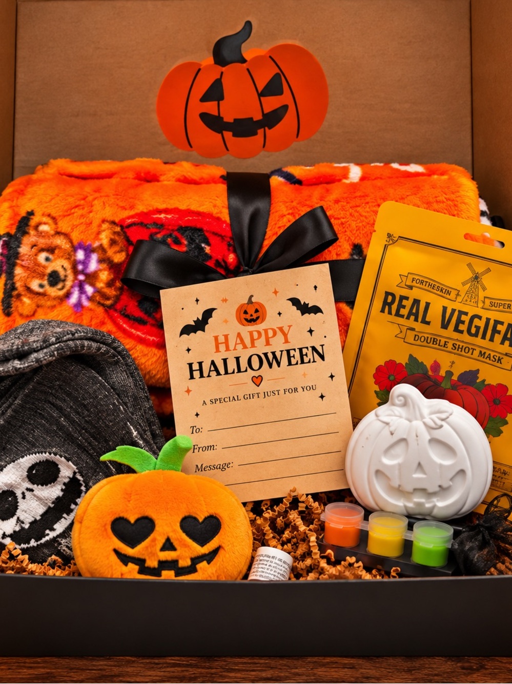 Halloween Gift Box Orange Blanket Socks Pumpkin Plush DIY Paint Set Face Mask